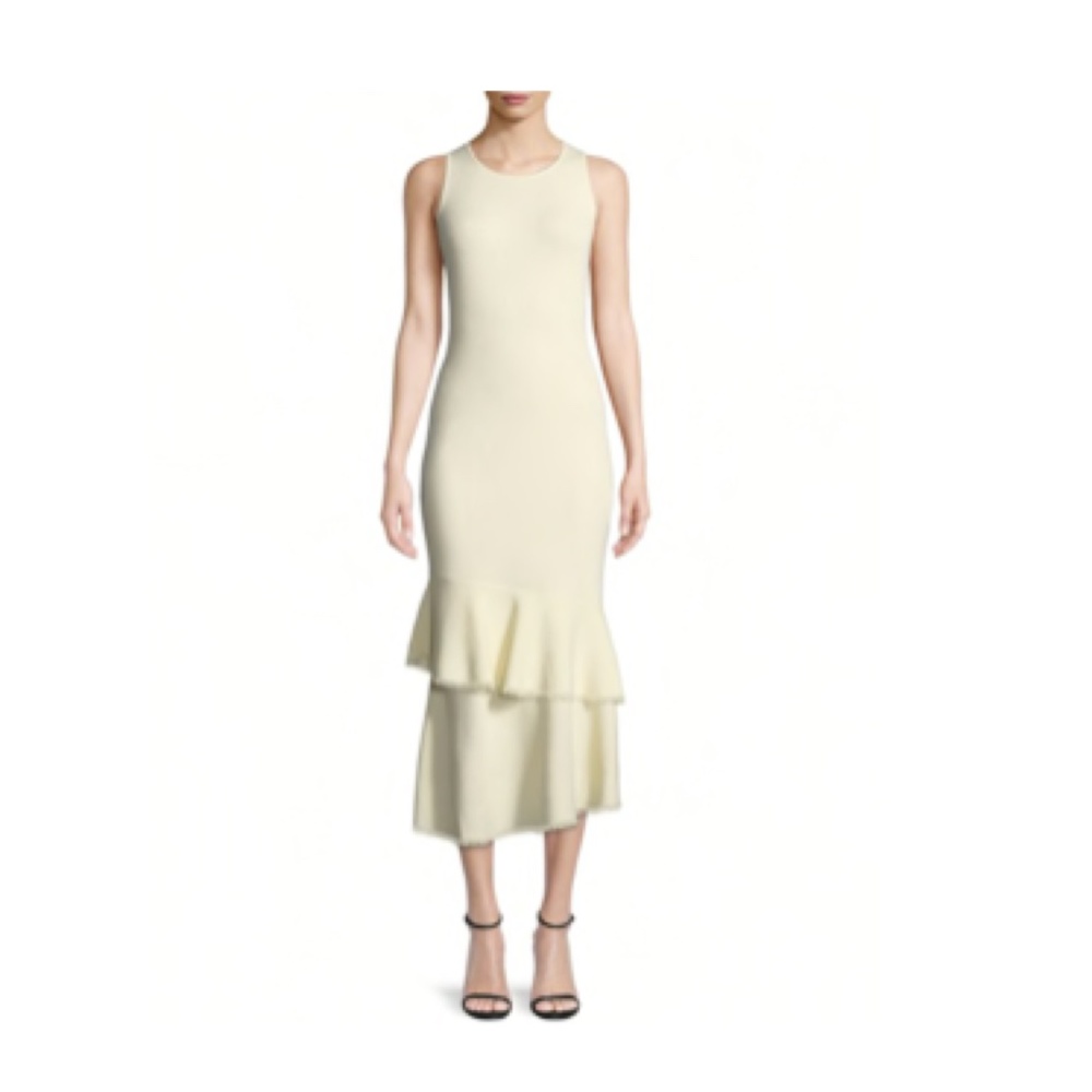 [NWT] THEORY Nilimary Prosecco Midi Dress with Ruffle Hem in Eggshell